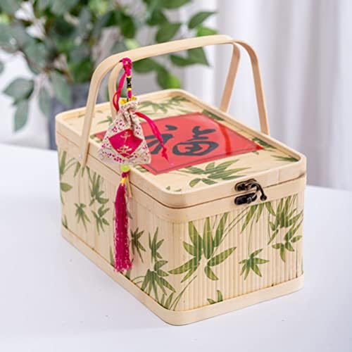 Плетени Кошници Cabilock Дървени Мебели кошница с дръжка и капак Голяма Кошница за Пикник на Открито Изплетен кош За Хранене