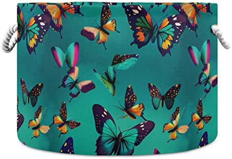 JUNZAN Цветни Пеперуди Зелен Ретро Зелен Памук Въжени Кошница За Съхранение на Сгъваема Кутия За Съхранение на