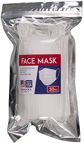 Маска за лице MAMASKA, направено в САЩ, бяла, 50 за опаковка
