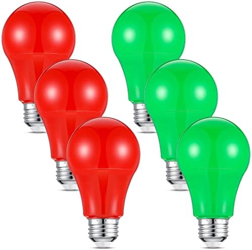 Supervitae 6 X led крушки A19, Червени и Зелени Коледни електрически Крушки 120 В, на База E26, 9 Вата Цветни Крушки за Украса