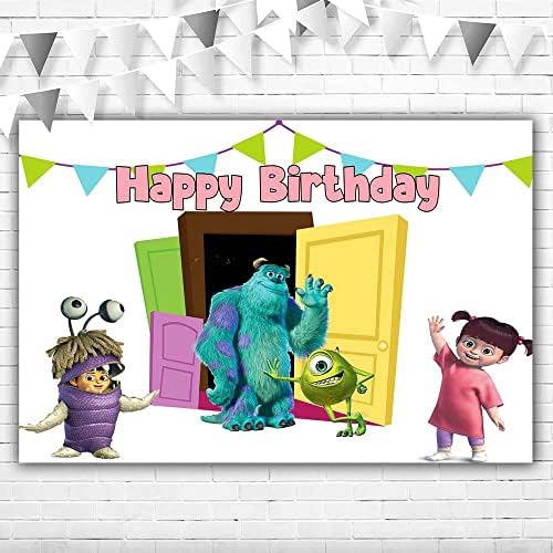 Розов Фон Happy Birthday Monster Inc 5x3ft Monsters Inc Boo Door Background 1st Birthday за Момичета Банер Винил за