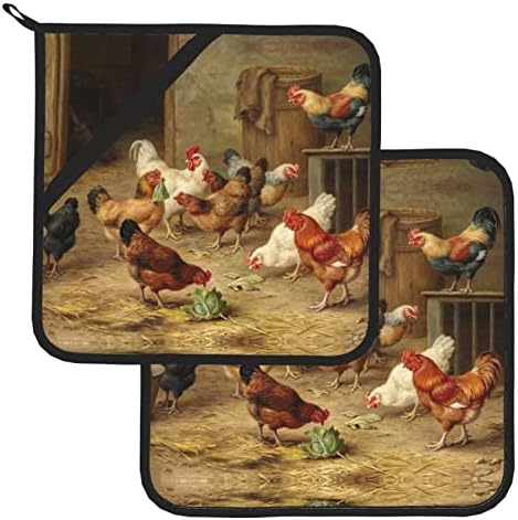 Кухненски ръкавици за Печено Пиле в клетка за Ферма за Кухненски Фурната Комплект от 2 Теми, Които Могат да се Перат В Машина,