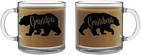 Чаши Баба мечка, Дедушкин мечка - Подаръчен комплект за баби и дядовци - Комплекти за двойки от стъклени чаши кафе с капацитет