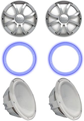 влажни звуци Две 10-инчов субуфер Revo, решетки и RGB led пръстени - Бели филми и Сребрист капак XS - 2 Ω