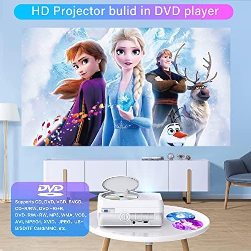Проектор Full HD Bluetooth, Вградена DVD-плейър, поддържа 8500LM 1080P, Преносим DVD мини проектор за гледане на филми на открито,