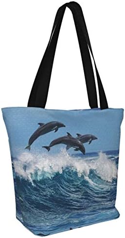 antcreptson Umping Делфините Множество Холщовая чанта-тоут за жени, Тъканни Чанти с дръжки за училищната работа, Чанти-тоут