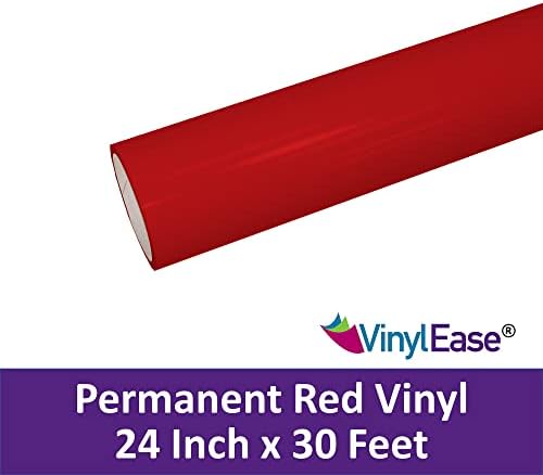 Винил Ease 24 x 30 фута преобръщане лъскава червен винил, въз основа на Перманентен лепило за резаков, Перфораторов и винил