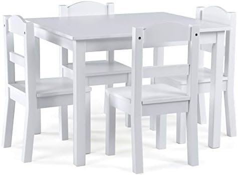 Скромен Екипаж, Определени от Бял детска Дървена маса и 4 Стола и Организатор За съхранение на Дървени играчки Голям размер, Сив /Бял