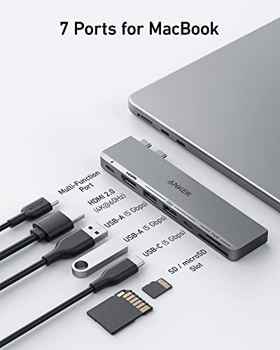 Хъб Anker 547 USB-C (7, 2), който е съвместим с порт Thunderbolt 4 USB C, портове за пренос на данни 4K, HDMI, USB, C и 2 USB A и кабел Anker 8K при 60 Hz HDMI, ultra-висока скорост на 4K при 120 Hz 48 gbps 6,6 фута