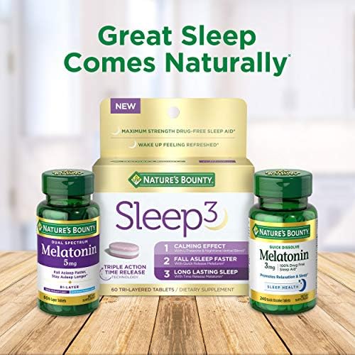 Nature's Bounty Мелатонин Безлекарственное хапчета за сън, Хранителна добавка помага да се отпуснете и здравословен сън, 5 mg, брой 90, Опаковки от 3