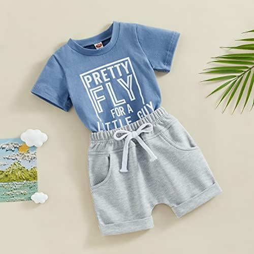 Hnyenmcko / Комплект дрехи за Малки Момчета с Писмото Принтом, Тениска с къс ръкав и кръгло деколте, Обикновена къси Панталони, Комплект от 2 теми, Летни Дрехи