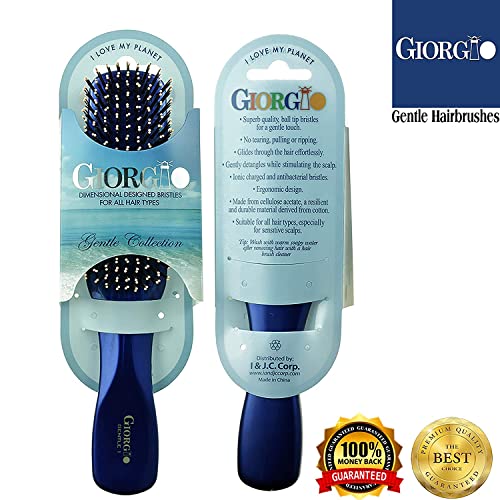 Четка за коса Giorgio Gio1 Blue 7,75 инча Нежно Докосване Detangler за мъже, жени и деца. Мека четина за чувствителна