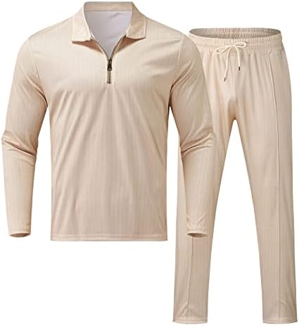 Мъжки спортни костюми, 2 броя, Мъжки Ежедневни Комплекти от две части шарени копчета, Блуза с яка с цип, Панталони с