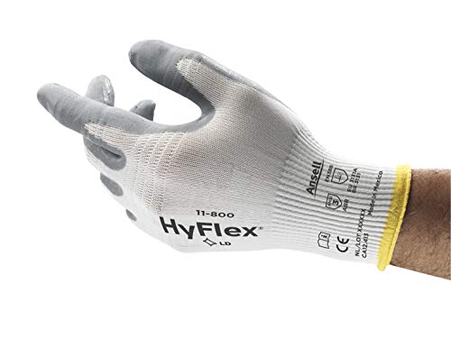 Найлонова Ръкавица Ansell HyFlex 11-800, Сиво Нитриловое покритие, Трикотажная маншет на китката, X-Large