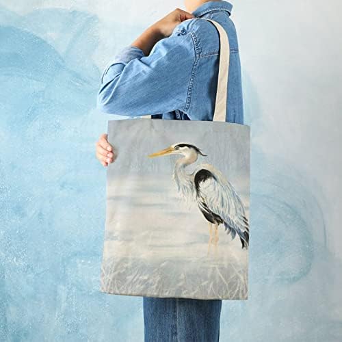 WengBeauty Холщовая чанта-Тоут, Акварел Голяма Синя Чапла, Птици от Дивата Природа, Художествена Чанта На Рамото,