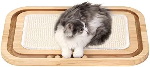 Когтеточка за котки HachiPal, Когтеточка за котки от сезал с Лъжичка, когтеточки за котки в затворени помещения за големи, средни и малки котки (23,4 × 15,4 × 1,2 инча)