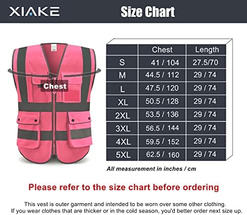 Светлоотразителни жилетки за сигурност XIAKE клас 2 повишена видимост с 8 джобове и цип отпред, отговарят на стандартите ANSI