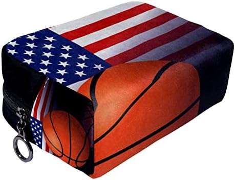 Подвесная Пътна Чанта за Тоалетни Принадлежности, Преносими Органайзер за Грим, Козметични Титуляр за Набиране на Четки, Баскетбол Флаг на САЩ
