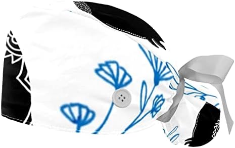 2 Опаковане на Работни шапки за еднократна употреба с Пуговицей и Тренировъчната панделка, Червени Лалета, Регулируеми Начесанные Шапки-Ексфолианти с Кон Опашка