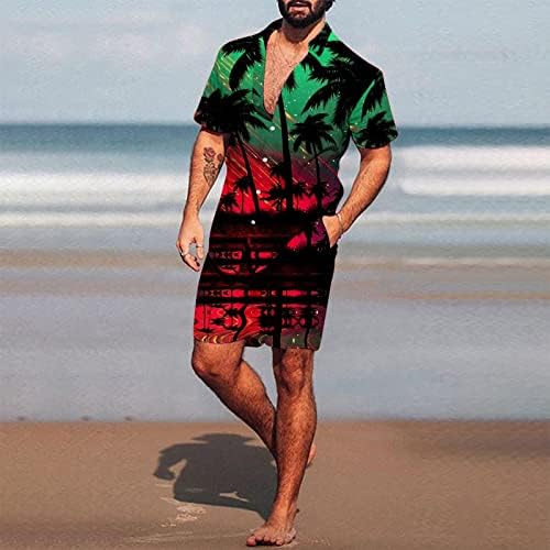 RbCulf Хавайски Плажен Комплект за Мъже, Големи Размери, Риза с Къси Ръкави и Ревера на Копчета, Панталони, Бански,
