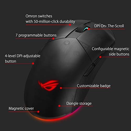ASUS Optical Gaming Mouse - ROG Pugio II | Ергономична и наистина двустранен Детска мишка за КОМПЮТЪР | Регулируеми странични бутони с възможност за замяна | Оптичен сензор 16,00 DPI | Так