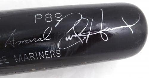 Rich Amaral С Автограф Black Louisville Slugger P89, Използвана Детска Прилеп Seattle Mariners, Джайлбрейкнати инв # 214055 - прилепи MLB с автограф