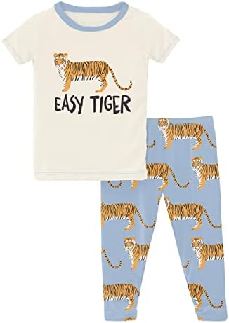 Пижамный Комплект с къси ръкави KicKee Pants Graphic Tee, от дете на дете, Супер Мека Пижама от Бамбукова вискоза