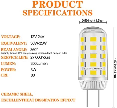 Led лампи Yucclim 3W JC G4 - AC/DC 12V - Равностоен 35W Халогенна лампа G4 - Без Трептене Энергосберегающая led крушка