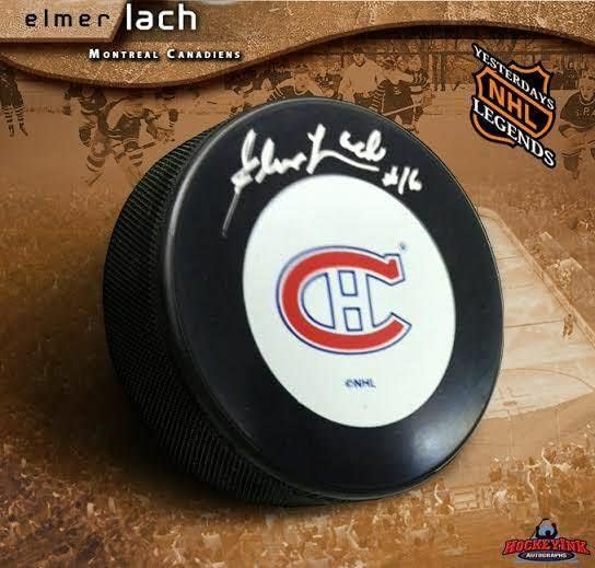 ELMER ЛАЧ подписа шайбата Монреал Канадиенс - за Миене на НХЛ с автограф