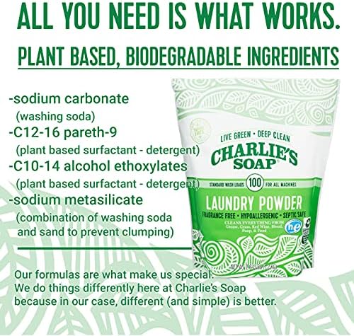 Прах за пране Charlie ' s Soap (100 порции, 3 опаковки) Хипоалергичен прах за пране дълбоко почистване – Екологично
