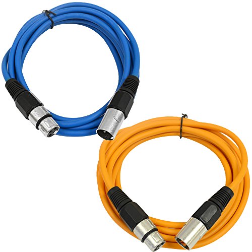 Сеизмично аудио - SAXLX-10-2 комплекта кабели 10' XLR за мъже и XLR за жени - Балансирано 10-крак свързващ кабел - синьо и оранжево