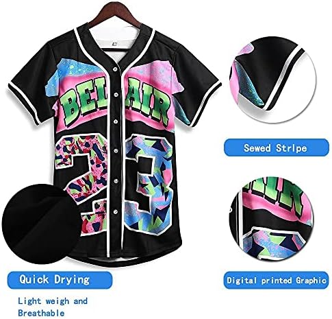 Дамски дрехи Amzdest на 90-те години, Унисекс, в стил хип-Хоп за парти, Бейзболна Майк Bel Air, Риза с копчета с Къс ръкав