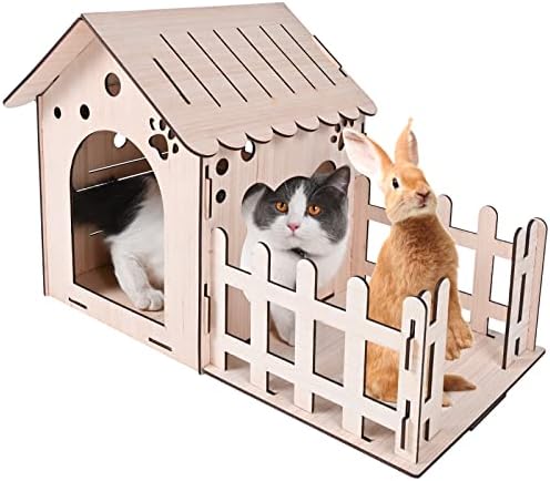 Много Голям Дървен замък за Зайци - Дървени Котешки легла за котки в затворени помещения, Убежище за Зайци, Къщичка за Зайци,