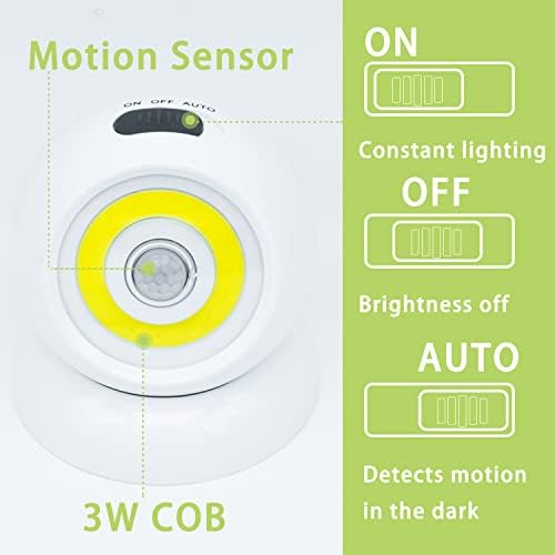 Сензор за движение нощни лампи с въртяща се основа за използване на закрито в банята, коридора, круизната кабина, Бяла (3 батерии