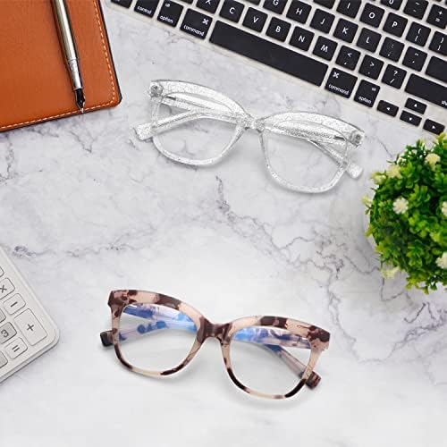 Houocon Извънгабаритни Очила Cat Eye Light Blue за Жени, Модни Очила Без Рецепта, Компютърни Фалшиви Очила с Антирефлексно