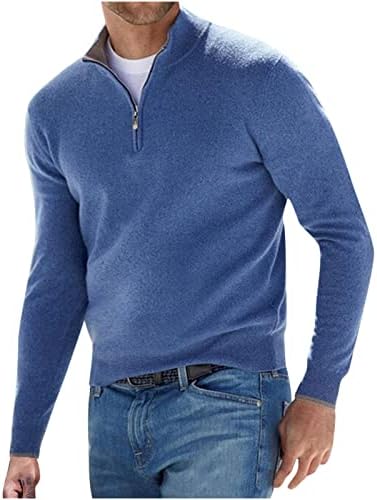 Мъжки Оборудвана Пуловер с цип с Висока яка и една четвърт от мълния, Вълнени Ризи, Обикновена Възли Пуловери