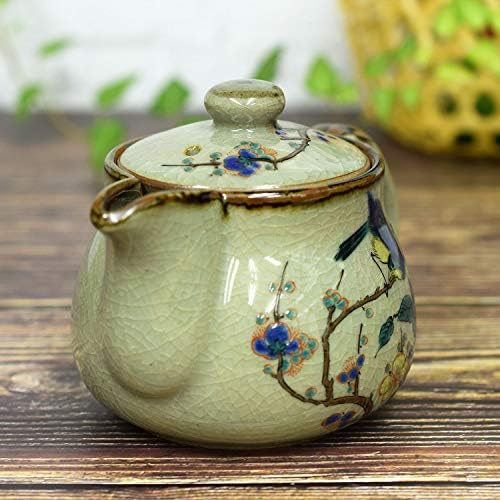 Керамичен чайник Kutani с цветя и птици (с цедка за чай)