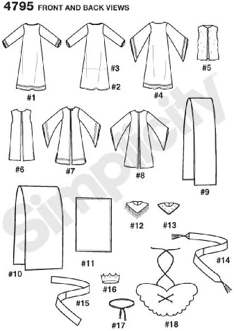 Исторически и Библейски костюм Simplicity 4795 за възрастни и тийнейджъри от Andrea Schewe, Размери A (XS-XL)