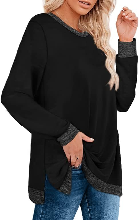 Дамски блузи WEESO с дълъг ръкав, Пуловер с кръгло деколте в цвят Блок, Блузи-Ризи