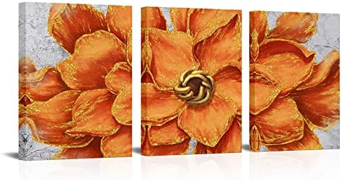 WELMECO /Комплект от 3 теми, боядисване с оранжеви и златисти цветове, Платно, Стена Арт Декор, Щампи в стил Giclee,
