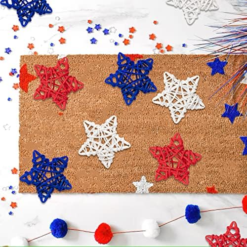 18 бр. Декорация от Ратан под формата на Звезди, на 4 юли, Червени, Сини, Бели Звезди на Деня на Независимостта на