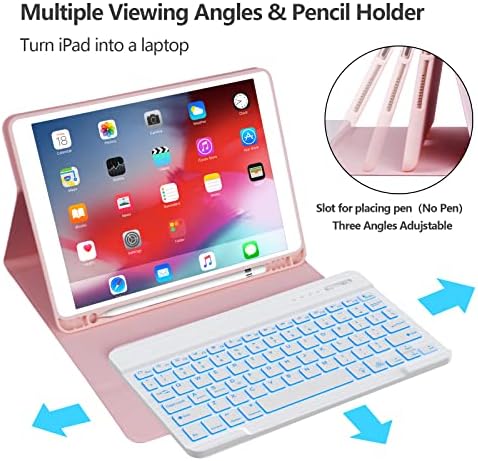 Калъф за клавиатура на iPad 10,2 9-ти /8-ви /7-то поколение, 7-цветна Подвижна клавиатура с подсветка за iPad