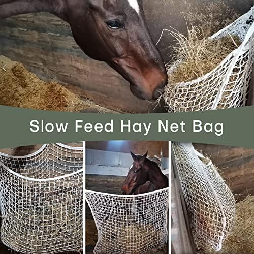 FLKQC Мрежест филтър за сено с бавна подаване на цял ден За хранене на конете Голяма чанта за хранене с малки отвори за хранене на Конете Намалява тревожността при хра