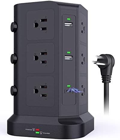 KOOSLA Dual 20W USB-C Power Strip Tower, Мрежов филтър, Power кула с USB портове и широко разпределени-освен контакти, ключове