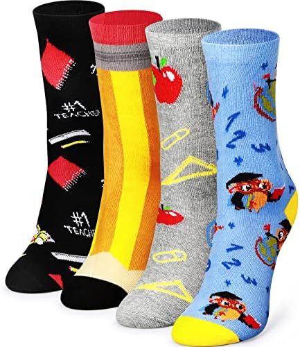 4 бр., Коледни Чорапи Благодарност на учителите за мъже и жени, Забавен подарък Благодаря, чорапи за екипажа за учители,