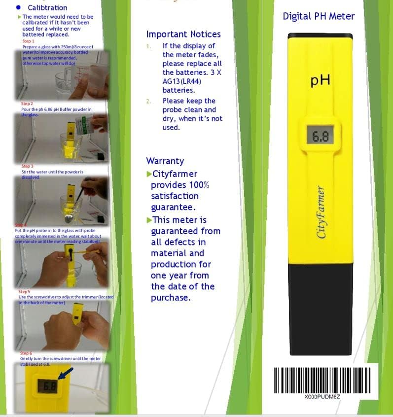 CityFarmer PH Pen, Цифров рН-метър, РН-метър за Хидропонно вода, с 2 и с малко пари смес калибровъчните разтвори