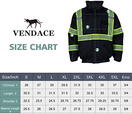 VENDACE Hi Vis, Отразяващи Защитни Зимни якета за Мъже с Руното Облицовка ANSI Class 3, Яке повишена видимост, Черна (5XL)