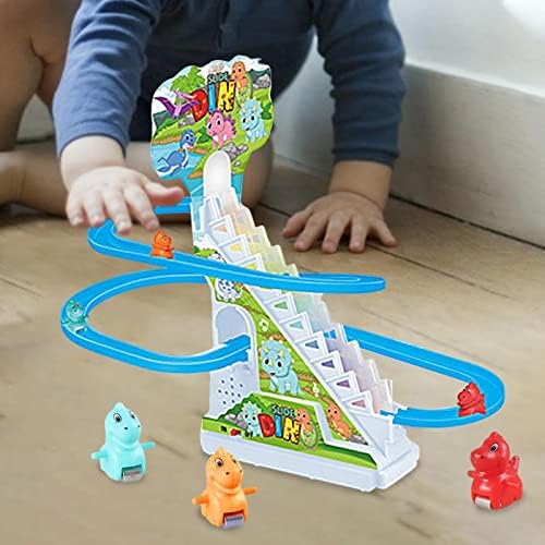Универсален Игриво Набор от играчки-слайд с Динозавром, Забавен с Мигащи Светлини и музика, Здрава играчка-Влакчета с Динозавром за 3 4 5 6 7 8-годишни деца, 6 Динозаври