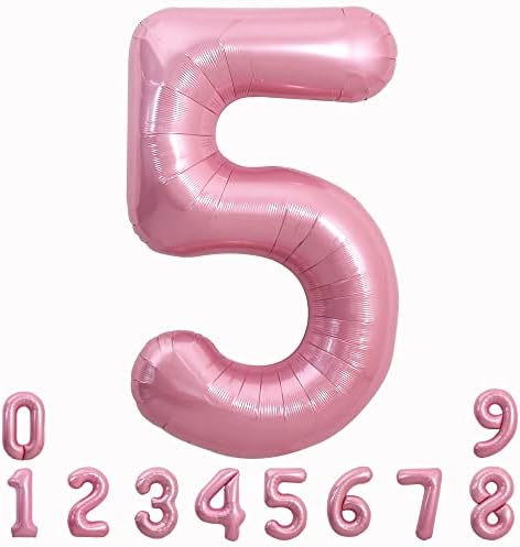 TONIFUL 40 Инча Светло Розови Големи Балони с Цифри Тестени изделия 0-9, Цифра 5, 5 Хелий балон, Фолио, от Mylar,