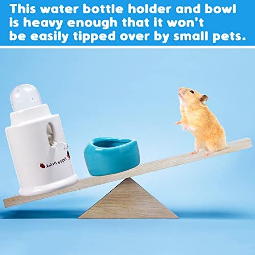 Бутилка за вода за Хамстери VCZONE с Керамични стойка и Купа, Държач за бутилки за вода, за малки животни, като Хамстери, Мишки, Gerbil, Морски свинчета (Розов)